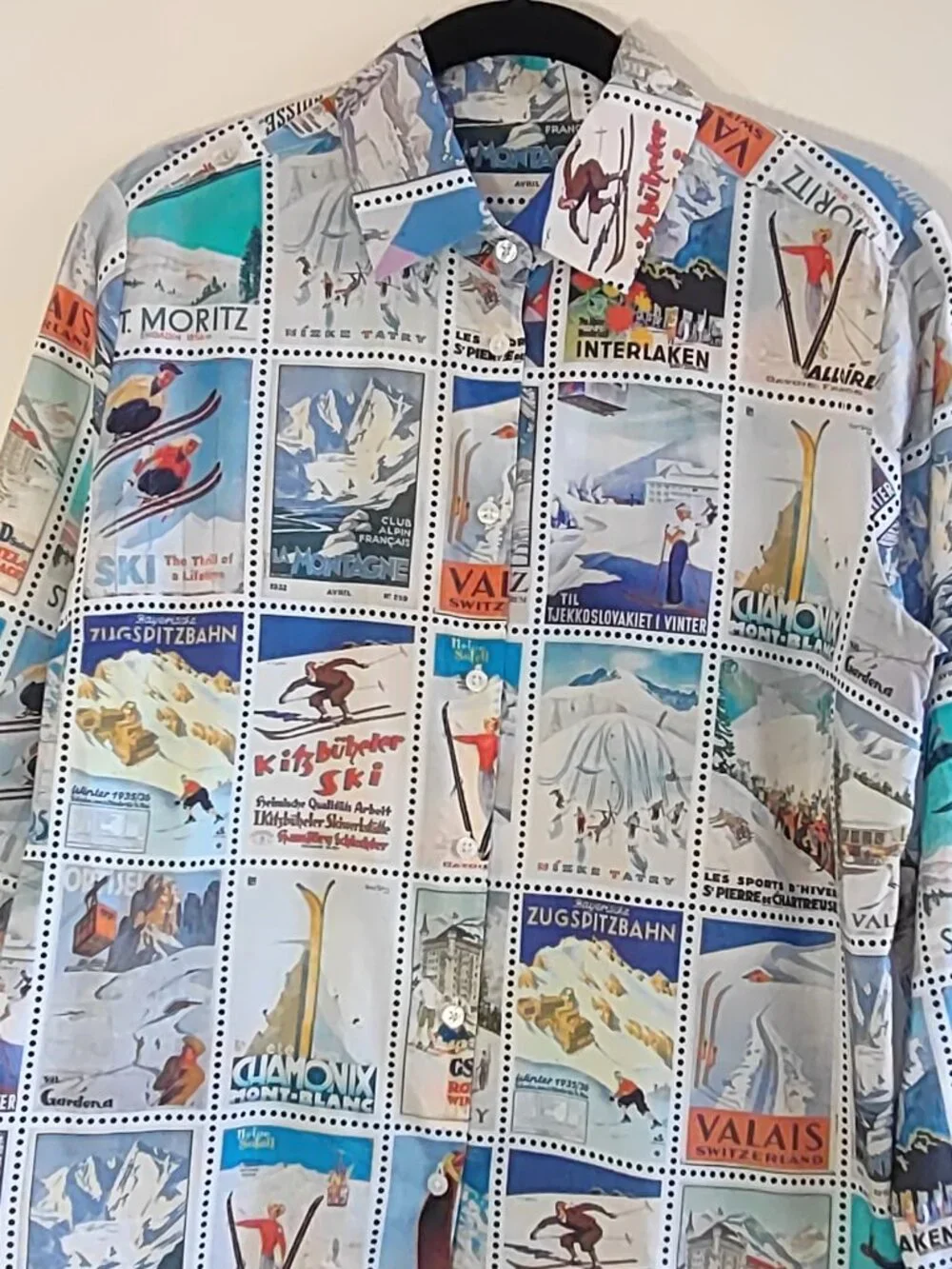 Vilagallo Blouse Vintage Ski Posters Size EU 36  Snow Ski Lodges Retro - Picture 4 of 14